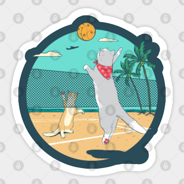 Cat playing volleyball Funny Cats Sticker TeePublic
